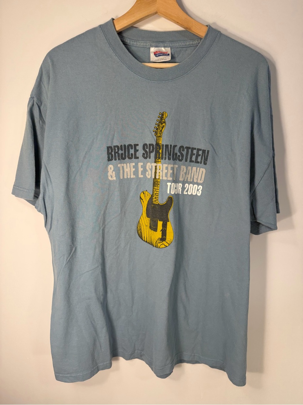 Light Blue Short Sleeve Graphic Tee with Yellow Guitar